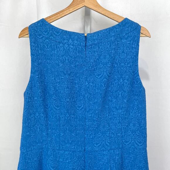 NWT ANN TAYLOR Sleeveless Sheath Shift Dress Textured Filigree Blue Size 12 - Picture 6 of 9